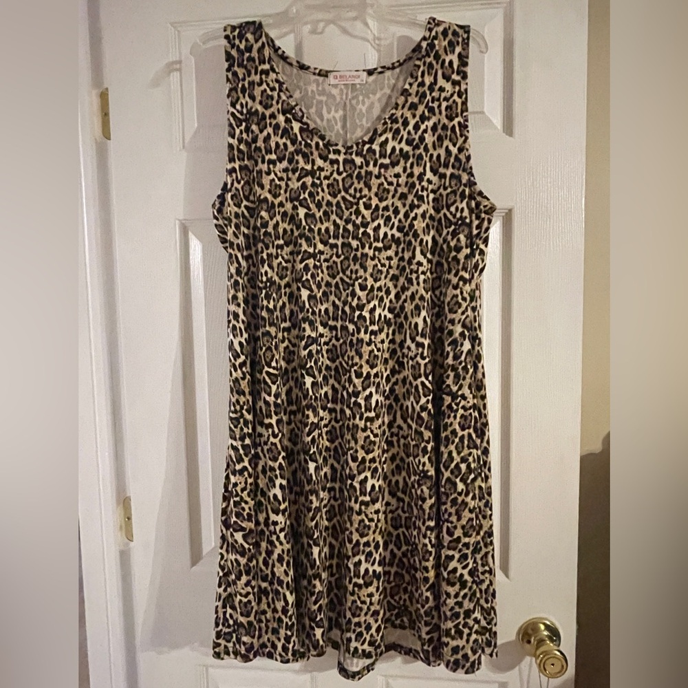 Never Worn Sleeveless Cheetah Casual V Neck Sundress with Pockets